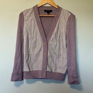 St. John Lavender Leather Ribbed Cardigan